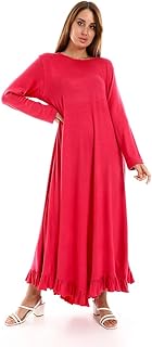 فستان سادة سهل الارتداء بحواف مكشكشة للنساء من جميلة