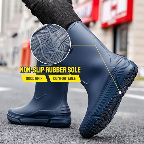 Tmore Rain Boots for Men Waterproof Rubber Boots Mid-Calf Anti-slip Garden Boots Comfort Lightweight Work Shoes Rainboot for Outdoor, Fishing, Hiking, Camping3