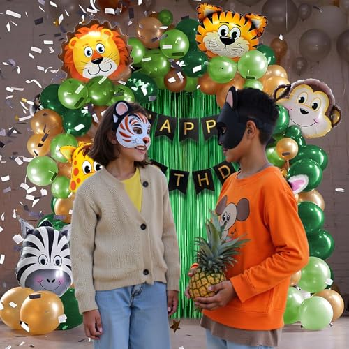 Image of Party Propz Jungle Theme Birthday Decoration Kit - 66 Pcs Jungles Theme Decoration | Jungle Safari Themes Birthday Decoration | Animal Foil Balloons for Biday (Cardstock, Foil, Latex)