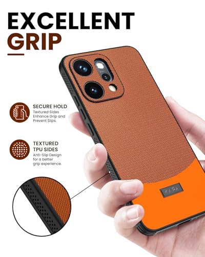Image of Kapa MatrixWoven Grip Back Cover for Oppo Reno 14 Pro 5G | Woven Fabric & Leather Hybrid Camera Protection, Shockproof Slim Bumper Case (Brown Orange)