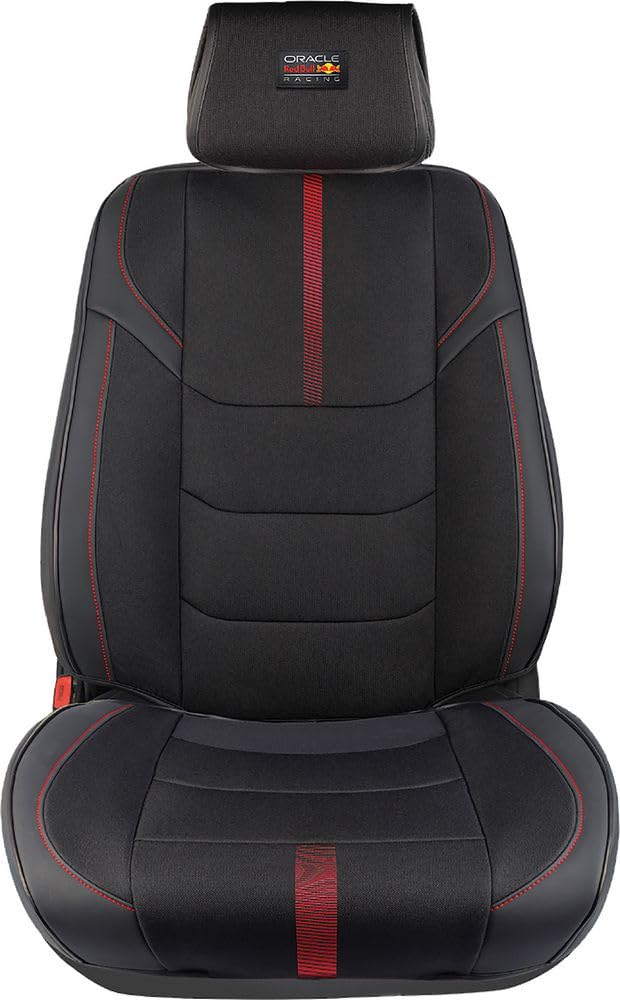 RED BULL Funda de Asiento Individual reposacabezas Independiente, Barra de alimentación Negra y roja para Coches, cómoda, Duradera, fácil y rápida de Instalar