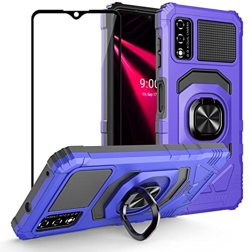 Ailiber for T-Mobile Revvl V 4G Phone Case, Revvl V 4G 2021 Case with Screen Protector, Ring Kickstand for Magnetic Car Mount Military Grade, Heavy Duty Shockproof Protective Cover for Revvl V-Purple