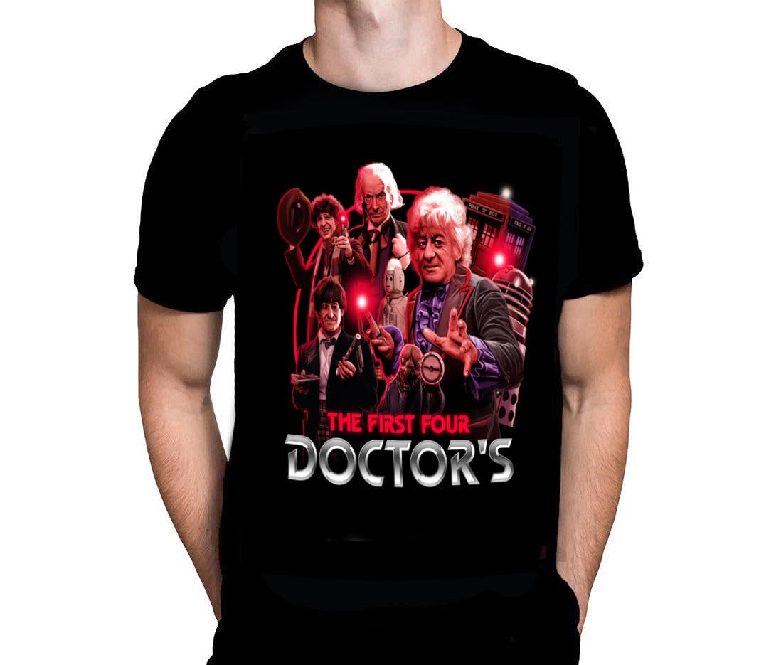 Wild Star Hearts Men's Black Wsh - The First Four Doctors - Sci-Fi Tv Show Merchandise - T-Shirt