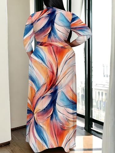 Image of SUZONANA Plus Size Maxi Dresses for Curcy Women Casual Loose 3 /4 Sleeve Long Dress with Belt
