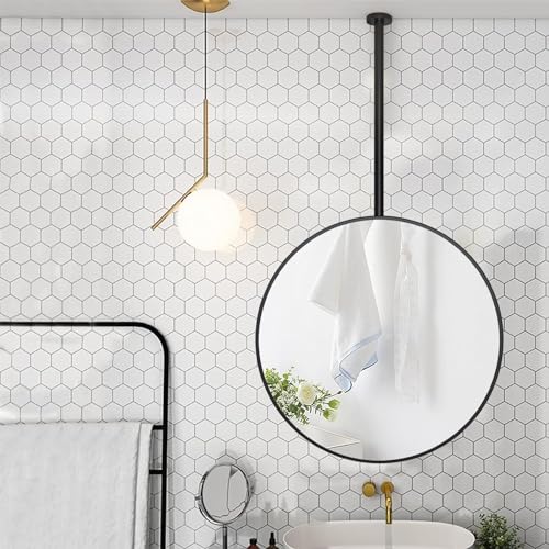 Miroir de plafond avec cadre en métal rond suspendu pour la salle de bain