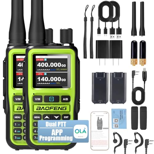 Baofeng UV-5R Mini Dual Band walkie Talkie (5W power/999 Channels) | Bluetooth Programming+NOAA Weather Warning | USB-C Fast Charging | Outdoor Emergency/Hunting Equipment Set (2 Packs) (Green)