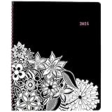 Cambridge 2024 Weekly & Monthly Appointment Book, 8-1/2' x 11', Large, Premium, FloraDoodle, White, Black (589-905-24)