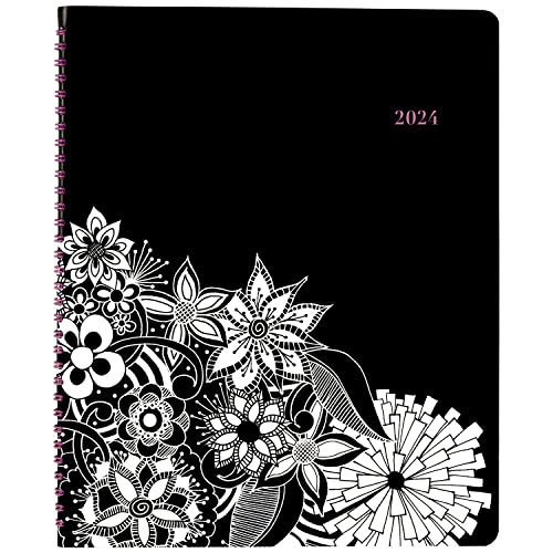 Cambridge 2024 Weekly & Monthly Appointment Book, 8-1/2" X 11", Large, Premium, Floradoodle, White, Black (589-905-24) #TOP28
