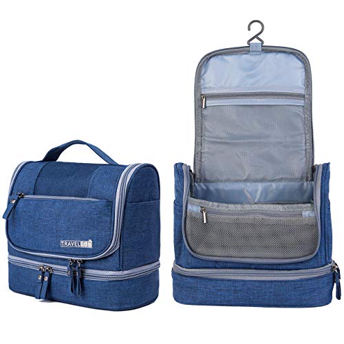 Toiletry Bag Travel Bag with Hanging Hook, Water-resistant Makeup Cosmetic Bag Travel Organizer for Accessories, Shampoo, Full Sized Container, Toiletries(Navy Blue)