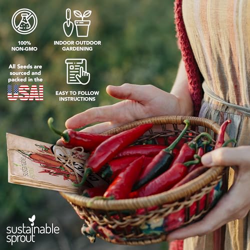 Hot Pepper Seeds for Planting - 7 Heirloom Chili Pepper Seeds Variety Packets Garden Seeds for Planting Cayenne Anaheim Hungarian Wax Pepper Habanero Serrano Poblano, & Jalapeno by Sustainable Sprout - Image 2