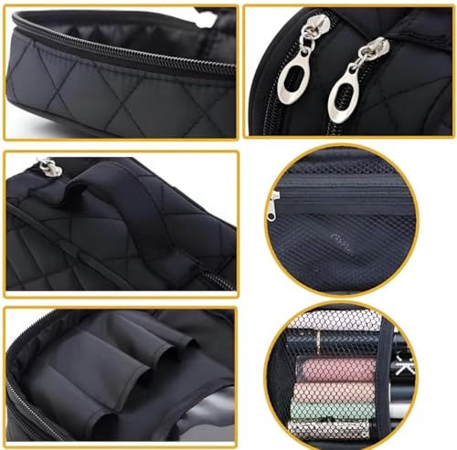 Image of Cosmetic Pouch, Make up Bag for Home & Travel, Toiletry Bag for Cosmetics, Brushes, Accessories Set of 3 - Wash Bag - Light Pink and Black (Blue) (Yellow-H)