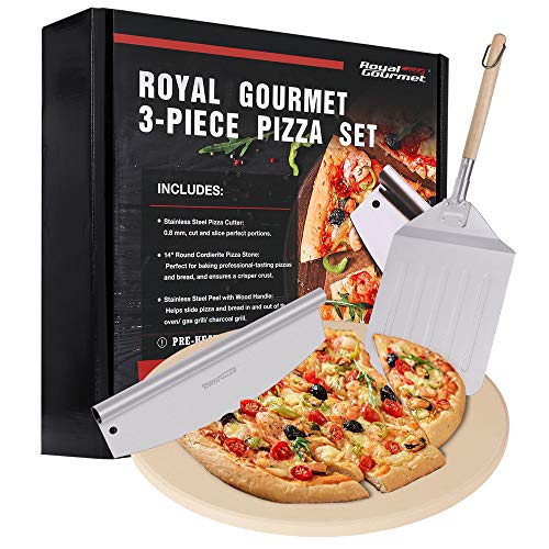 Royal Gourmet KSF1406 3-Piece Pizza Set for Grill, BBQ and Oven with 14-Inch Round Pizza Baking Stone, Peel/Shovel and Cutter, Baking Tools, Multi