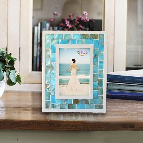 Giftme 5 Picture Frame 4X6 Mother Of Pearl Photo Frame 4 By 6,Tabletop Or Wall Hanging Mosaic Picture Frame (4X6 Inch, Blue,1Pc) #TOP3