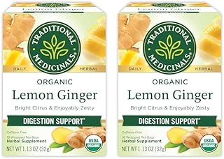 Traditional Medicinals Tea, Organic Lemon Ginger, Promotes Healthy Digestion, 16 Tea Bags (Pack of 2)