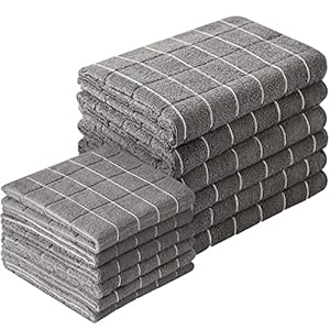 Microfiber Kitchen Towels and Dishcloths Set, 26 X 18 Inch and 12 X 12 Inch, Set of 12 Bulk Lint Free Dish Towels for Drying Dishes, Grey