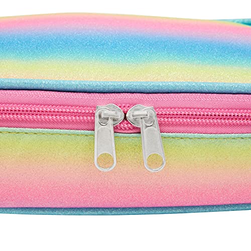 Image of Bright Creations Rainbow Glitter Pencil Case for Girls, Marker & Art Supply - Large Compressible Pouch for School and Office - 9 x 4.6 In Rainbow Pencil Box - Pen Case