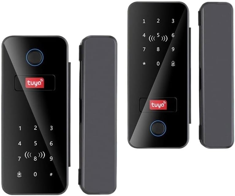 Tuya App Glass Door Fingerprint Lock Bluetooth Smart Glasses Electronic Biometric Door Lock 13.56Mhz RFID Remote Control Unlock(B2-Remote Control)