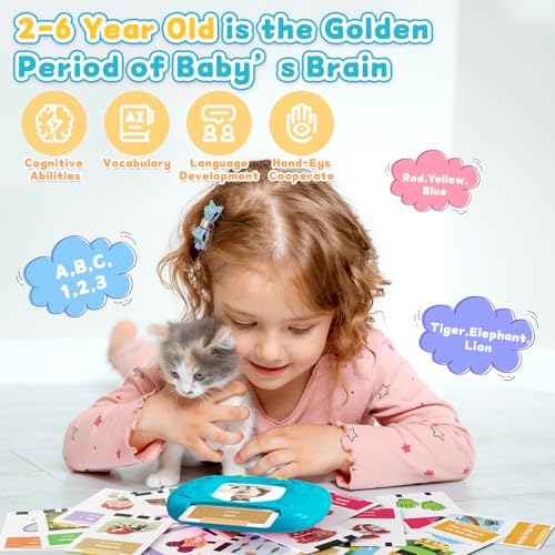 Image of HOMESTEC Toddlers Bilingual Spanish & English Talking Flash Cards, Blue | 288 Sight Words, Speech Therapy Toys, 3 4 5 6 Years Old Boys and Girls, Learning Educational Kids Gifts