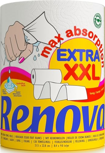 Renova - Maxiabsorption, Rollos de cocina XXL, Triple, Blanco - 1 Rollo