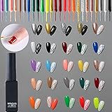 25pcs Liner Pen Gel Nail Polish Kit, Painting Drawing UV Led Gel Polish Set, DIY 3D Gel Nail Paint Nail Gel Polish Pull Line Pen Tool for Nail Manicure Rosa Gold Silver Black Red Green White Nude