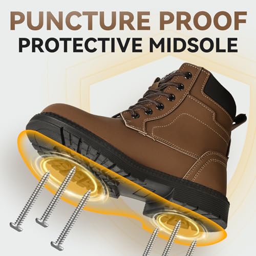 Image of ANGRYRAM Steel Toe Work Boots Waterproof & Slip Resistant for Men Women | ASTM Standard Safety Shoes, Width Option, Anti-puncture Midsole, Non-silp Rubber Outsole, Arch Support, For Work & Outdoors