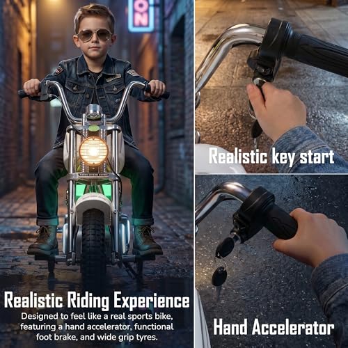 Image of Baybee ChopperX Baby Battery Operated Bike for Kids with Adjustable Seats I Rechargeable Ride on Toy with LED Lights, USB & Music I Big Baby Bike | Electric Bike for Kids to Drive 2+ Years (White)