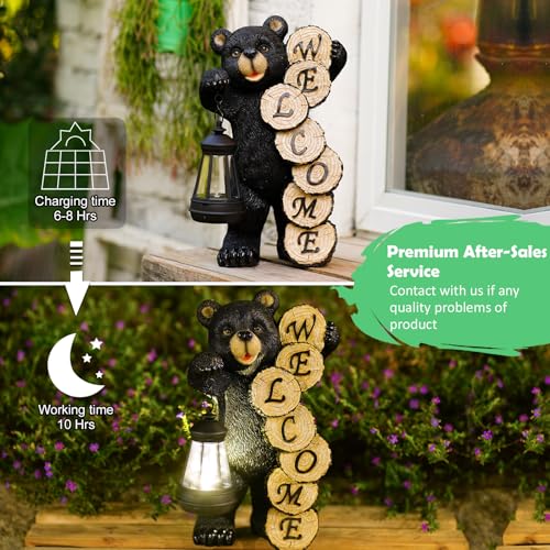 Qeeman Solar Bear for Garden Decor: Weatherproof Resin Statues with Lantern for Outdoor Outside Yard Pathway Patio Porch Balcony Decorations - Gifts for Mom Grandma Bear Lovers