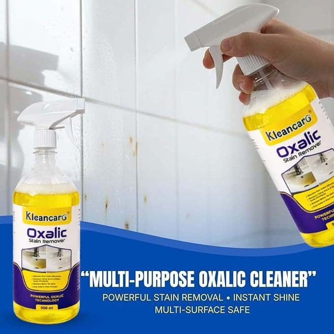 Image of Oxalic Acid Stain Remover Spray 500ml (Trial Pack) | Removes Rust, Hard Water & Yellow Stains | Limescale Cleaner for Bathroom, Tiles, Sink, Tap & Kitchen | Heavy Duty Multipurpose Cleaner