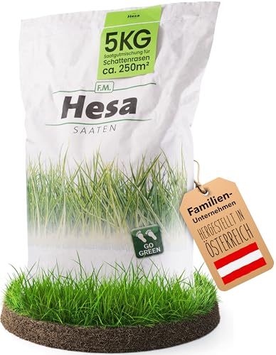 Hesa Schattenrasen RSM 7.4, 5kg für ca 250 m², Premium Rasensamen, Zierrasen für Schatten, Halbschatten und auch Vollsonne, Grassamen in Profiqualität
