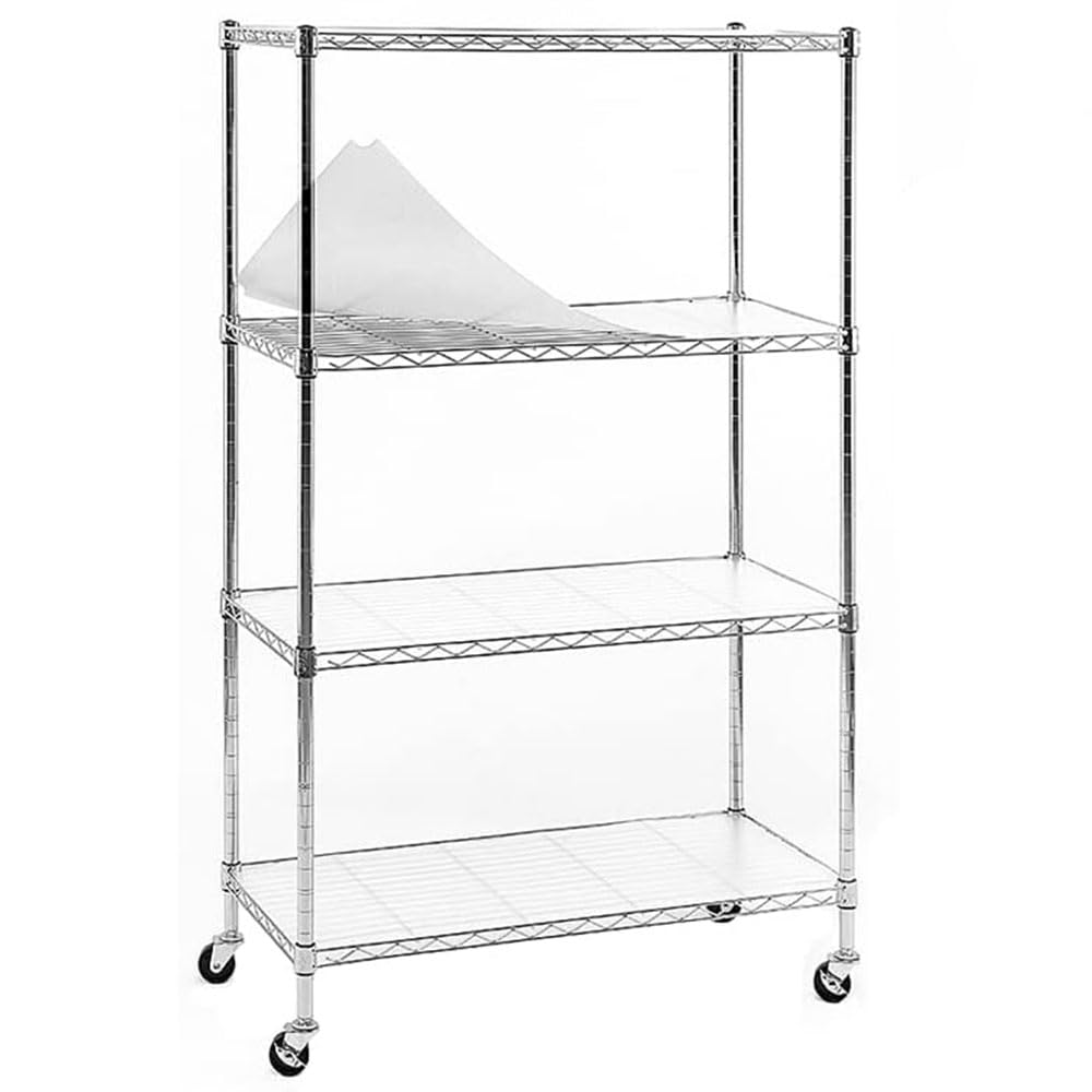 ReLuien 4-Tier Chrome Shelving Units on 3'' Wheels, Adjustable Wire Shelving with 4-Shelf Liners, Wire Metal Storage Shelves Standing Shelf Units, Shelf Organizer for Kitchen and Garage 36Wx14Dx57.7H