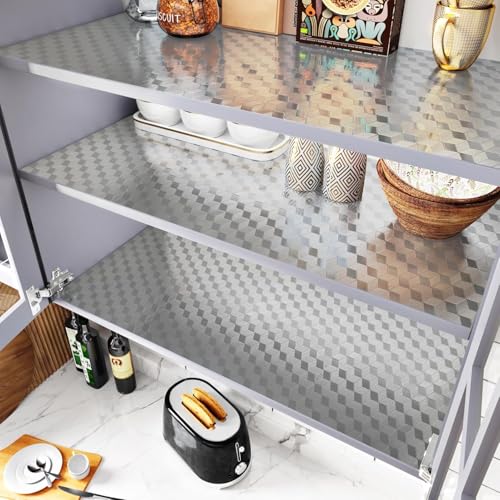 Image of KBR Self-Adhesive PVC 3D Wall Sticker Oil Proof and Waterproof, Kitchen Backsplash Silver Stickers Wallpaper for Hotel, Living Room, Bedroom & Cafe Walls (60cm x 200cm, Pack of 1)