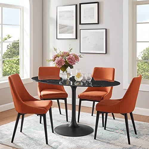Image of Modway Lippa Oval 60 inch Mid-Century Modern Artificial Marble Dining Table in Black Black