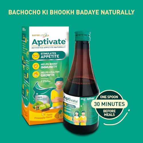 Image of Aptivate Syrup 100% Ayurvedic Appetite Stimulant For Children | Aptivate Syrup Helps Boost Immunity Naturally - (Pineapple Flavour, 450ml)