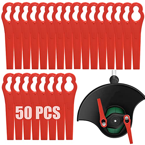 Acehome 50 Pcs Plastic Grass Trimmer Blades Cordless Strimmer Blades 83 mm Lawn Mower Cutting Blades Garden Mower Replacement Blades for Swift Ryobi VonHaus Grass Strimmer-Red