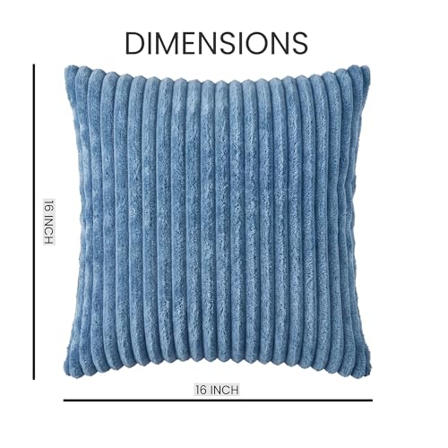 Image of Yellow Weaves Pencil-Stripe Fur Cushion Covers | Soft Polyester | Decorative Sofa & Throw Pillow Covers | 16x16 Inches, Pack of 3 (Sky Blue)