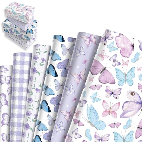Purple Gift Wrapping Paper Girls Birthday Wrapping Paper 6 Sheets 50x70cm