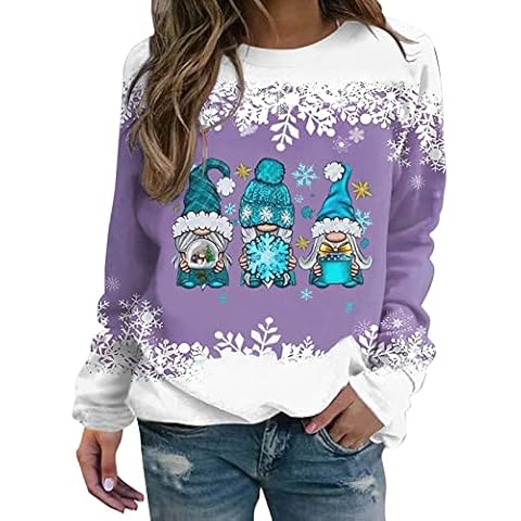 Snakell Christmas Sweatshirts for Women Casual Long Sleeve Graphic Print Pullover Tops Jumper Ladies Christmas Sweatshirts for Work Officce (Purple-2, M) Cover