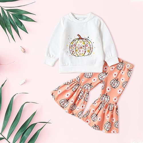 MVNB Conjunto de moletom infantil de algodão macio, quente, gola redonda, estampa de abóbora, calça