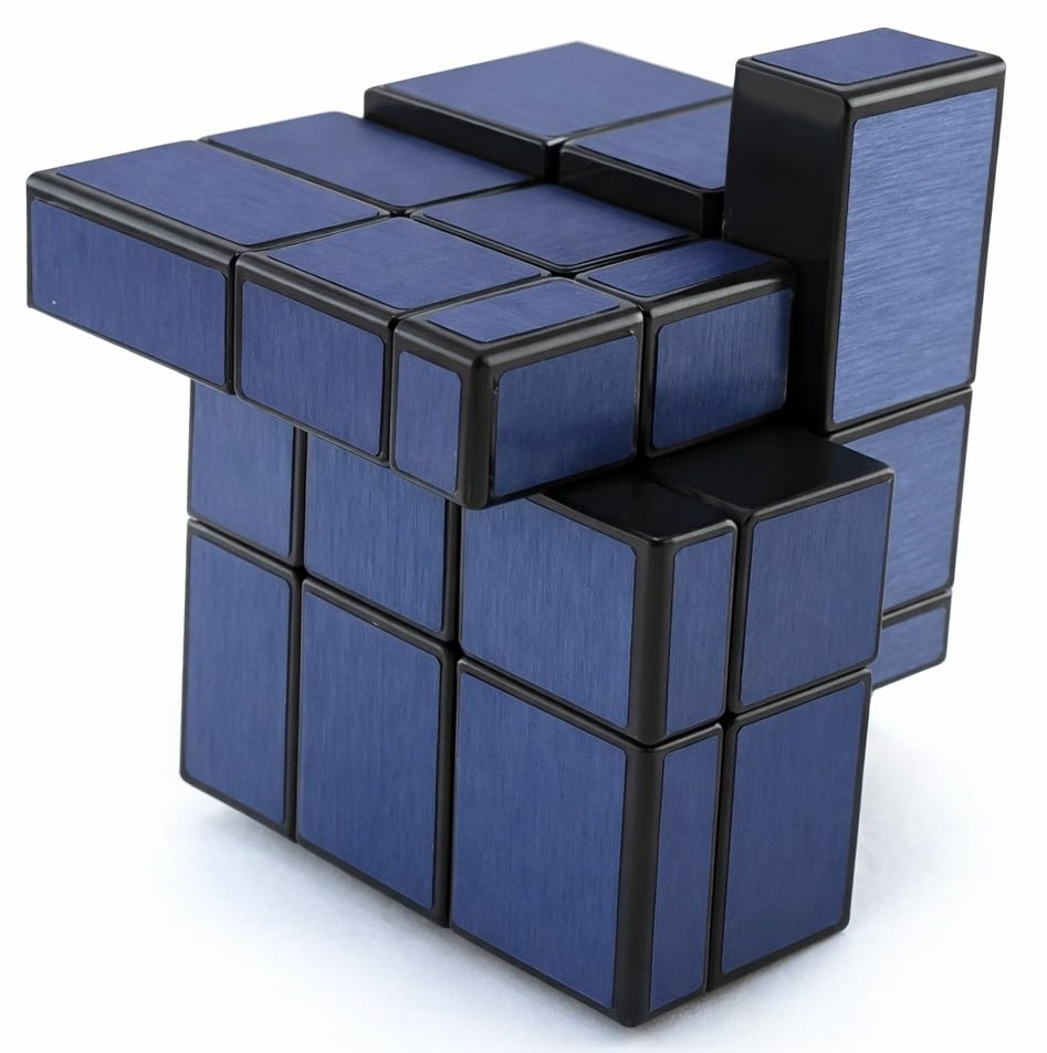 Image of Hawkister QiYi 3x3 Mirror S Speed Cube | Blue Brushed Metallic Stickers | Professional Shape-Shifting 3x3x3 Logic Puzzle, Lightweight 76g Design with Smooth Fast Turning for Beginners & Expert Solvers