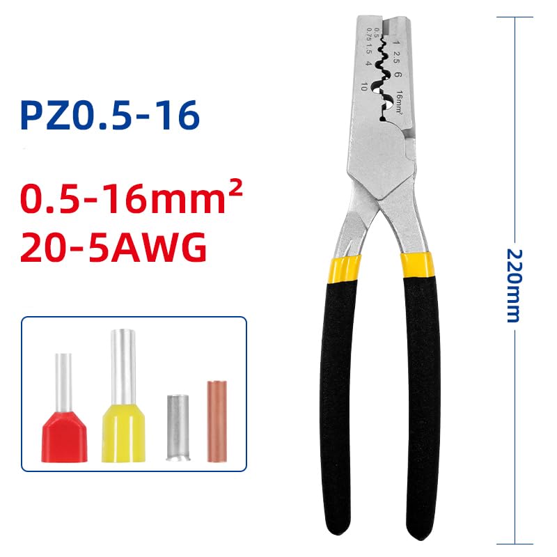 Crimp Tools PZ0.5-16 Strumento di crimpatura GT Connettore in rame Pinza a crimpare Manicotti terminali per cavi Morsetto terminale tubolare speciale durevole multifunzionale