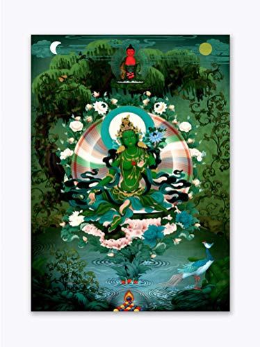 Image of Tamatina Thangka Canvas Painting|Tara Goddess On Pink Flower |Size-36X24 Inches.h379