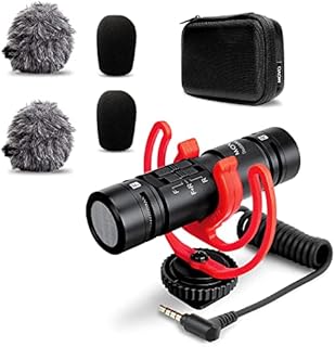 Movo DoubleMic V2 Two-Sided Supercardioid Video Shotgun Microphone for iPhone, Android, Smartphones or DSLR Camera - Dual Capsule External Mic with Improved Wind Protection - Latest Version
