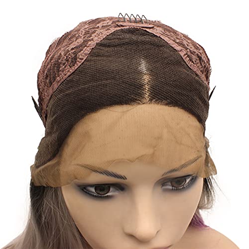 Mxangel Long Black Roots Gray Purple Ombre Hand Tied Synthetic Wig Lace Front Heat Resistant Fiber Hair #TOP5