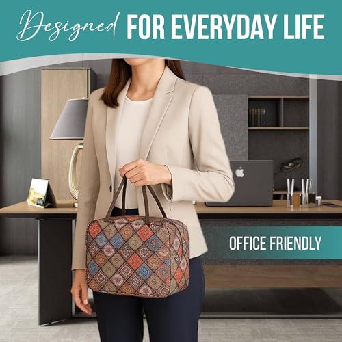 Image of FLYNGO Large Insulated Lunch Bag for Office, School, Women, Men, Tiffin Pouch Bag, Hot & Cold Lunch Box Bags for Boys, and Girls (Brown Mandala)