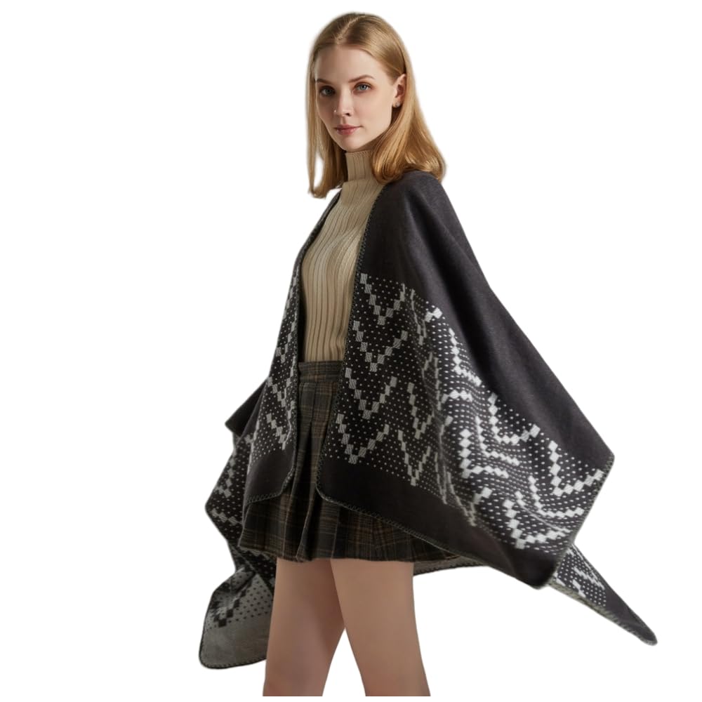 Poncho Femme Hiver Élégant Châle Femme Chaud Poncho Cape Réversible Écharpe Châle Hiver Automne Cadeau de Noël pour Femme