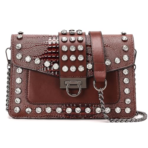 Image of Purse for Women Trendy Leather Shoulder Bag Ladies Crossbody Bags Vintage Crocodile Print Satchel Handbag for Women