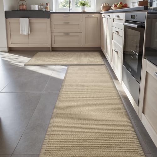 AMOAMI Kitchen Rugs Sets of 2, Mats for Kitchen Floor Super Absorbent Kitchen Rugs Non Slip Washable, Braided Kitchen Comfort Standing Mat for Sink Laundry Anti Fatigue, 17.3''x30''+17.3''x4