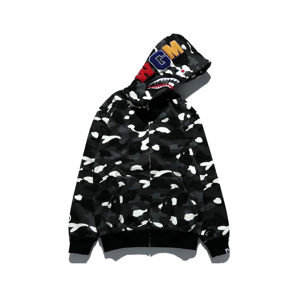 Shark Jaw Camo Jacket Hoodie Shark Mouth Sweatershirt Full Zip Up for Adults, Grey, S