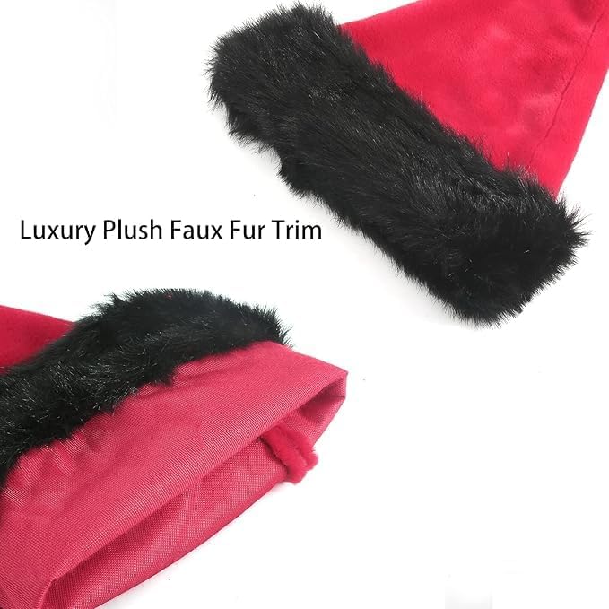 Christmas Hat, Santa Hat Red edged Black fluffy, Christmas hats Short Plush, Xmas Cap for New Year Festive Party - Image 6