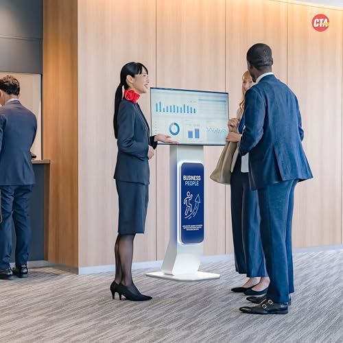 Image of Brandable Kiosk Floor Stand for Displays - with Custom Branding Panel & LED Lights VESA 75x75 100x100 Monitor TV Tablet Displays - Lockable Secure (ADD-VFSKLED)